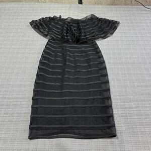 Whimsigoth Dress Womens 4 Black Tulle Striped Fairy Grunge Goth Off the Shoulder